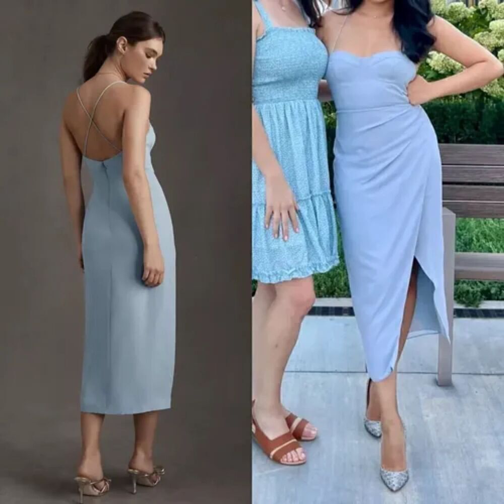 NEW Anthropologie BHLDN Emanuelle Georgette Blue Midi Dress Size 8 - Picture 3 of 8